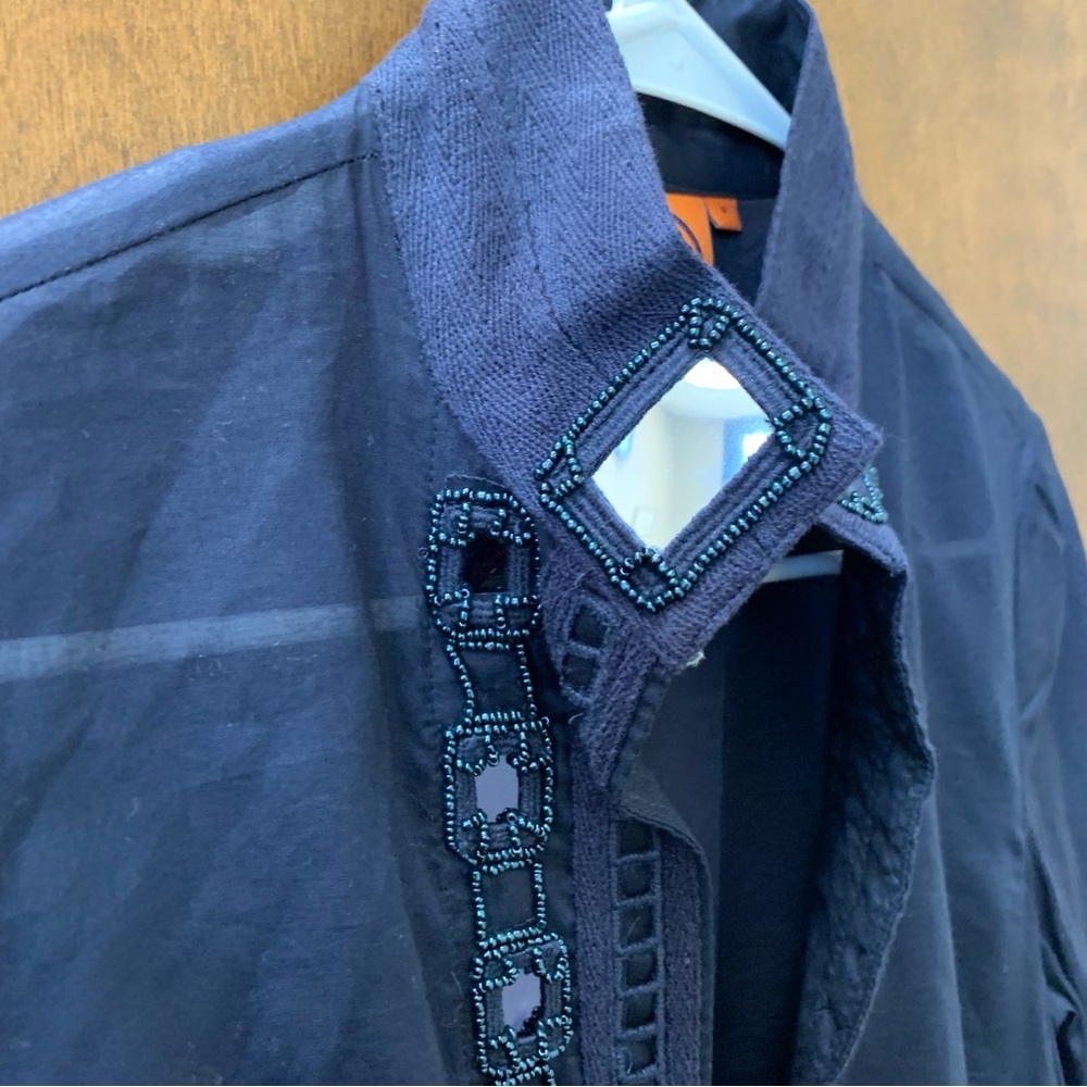 EUC Sz4 Tory Burch Navy Tunic Geometric Embroidery 100% Cotton Sheer Spring Luxe - Picture 5 of 11